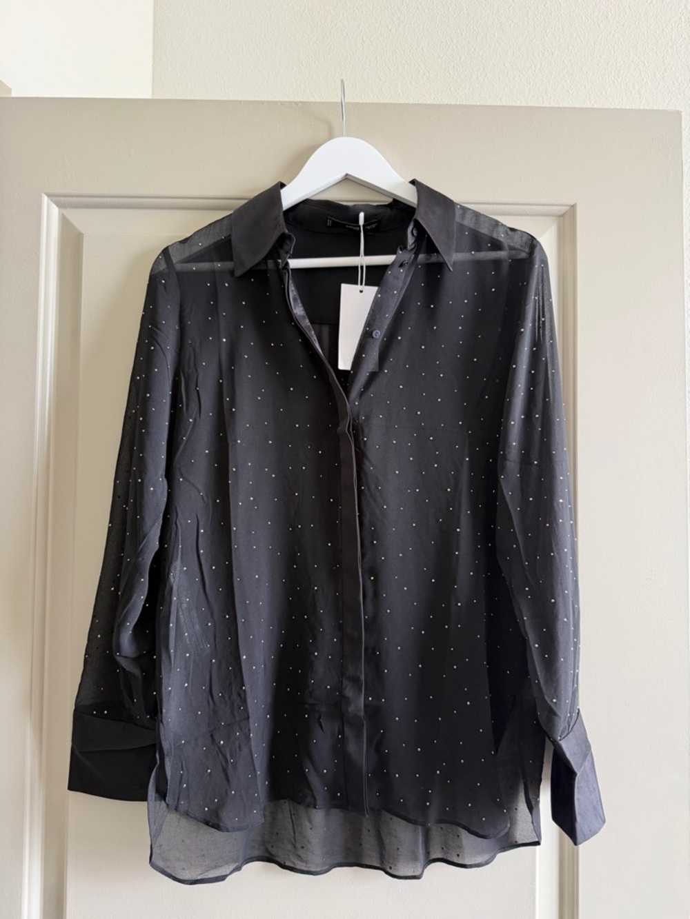 Mango Black Sheer Button-Up with Subtle Studs